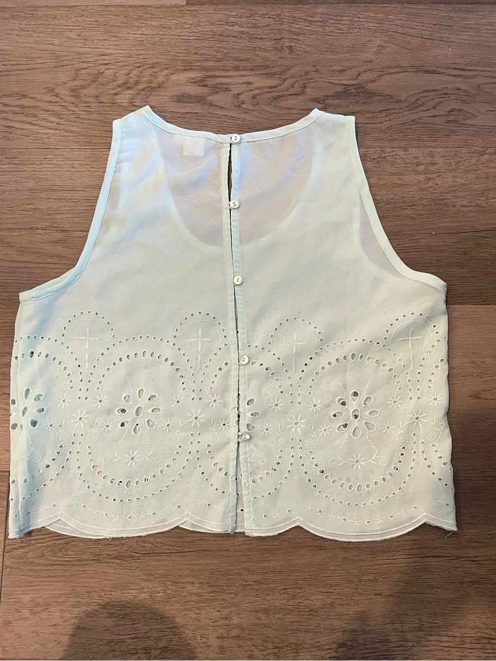 Twik Mint Green Eyelet Scalloped Crop Tank Top - Picture 3 of 8